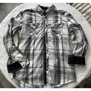 BKE Buckle Plaid Shirt XL Black Pearl Snap Cuff Western Blue/White/Brown/Black